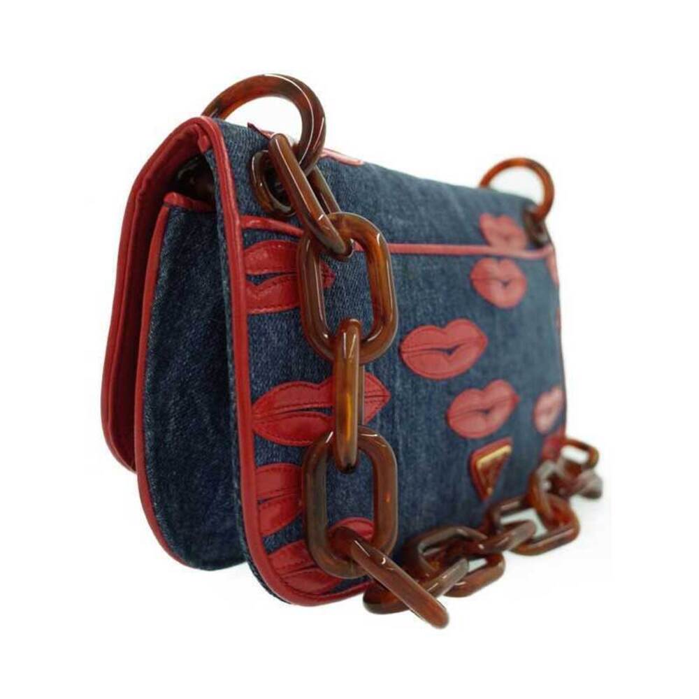 PRADA Lip Chain Shoulder Bag denim blue Red - Picture 2 of 9